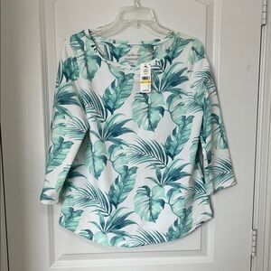 Tommy Bahama Green Leaf Print Long Sleeve Top